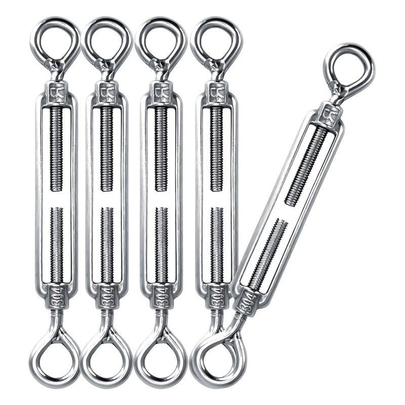 Twours Eye & Eye Turnbuckles 304 Stainless Steel Heavy Duty Turnbuckle Wire Rope Cable Tensioner Adjustable O to O Turnbuckle for Shade Sail (5/16" (M8) - 5PCS) - Image 1